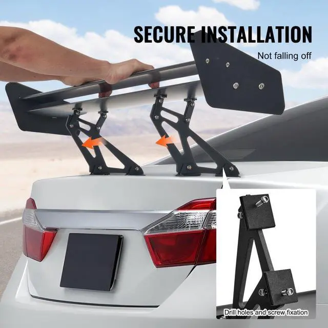 Alt view image 6 of 7 - VEVOR GT Wing Car Spoiler, 53.1 inch Universal Spoiler with Double Deck, Adjustable Lightweight Aluminum, Car Rear Spoiler Wing, Racing Spoiler BGW/JDM Drift Black