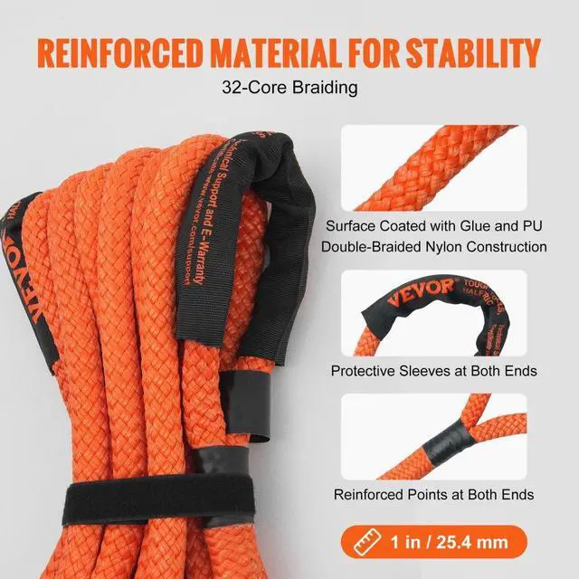Alt view image 3 of 7 - VEVOR 1" x 30' Kinetic Recovery Tow Rope 38,000 lbs, Heavy-Duty Off Road Snatch Strap, Extreme Duty 30% Elasticity Energy Snatch Strap for Jeep Car Truck ATV UTV SUV Tractor
