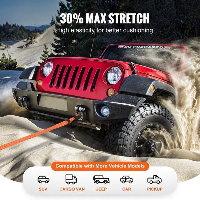 Alt view image 4 of 7 - VEVOR 1" x 30' Kinetic Recovery Tow Rope 38,000 lbs, Heavy-Duty Off Road Snatch Strap, Extreme Duty 30% Elasticity Energy Snatch Strap for Jeep Car Truck ATV UTV SUV Tractor