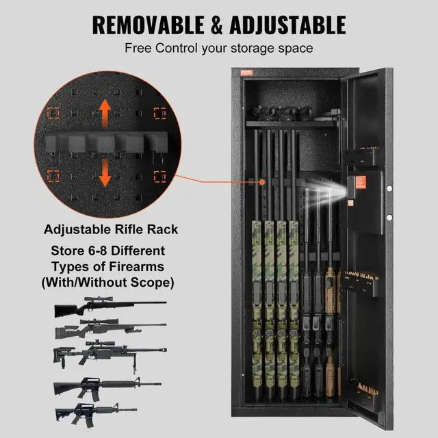 Alt view image 6 of 7 - VEVOR  6-8 Rifles Gun Safe, Rifle Safe with Lock & Digital Keypad, Quick Access Tall Gun Storage Cabinet with Removable Shelf, Rifle Cabinet for Home Rifle and Shotguns