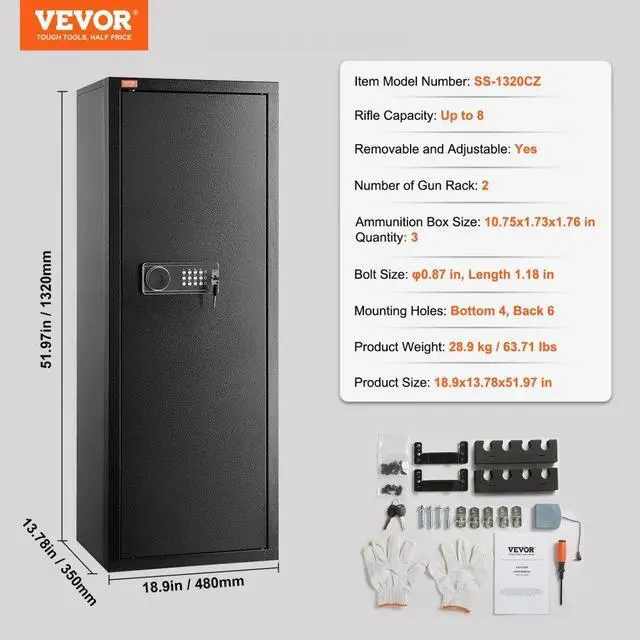 Alt view image 7 of 7 - VEVOR  6-8 Rifles Gun Safe, Rifle Safe with Lock & Digital Keypad, Quick Access Tall Gun Storage Cabinet with Removable Shelf, Rifle Cabinet for Home Rifle and Shotguns