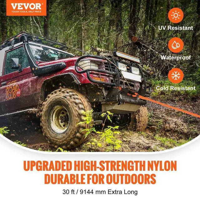 Alt view image 2 of 7 - VEVOR 7/8" x 30' Kinetic Recovery Tow Rope 30,580lbs, Heavy-Duty Off Road Snatch Strap with 2 Soft Shackles (41750lbs) Extreme Duty 30% Elasticity Energy Snatch Strap Jeep Car Truck ATV Tractor