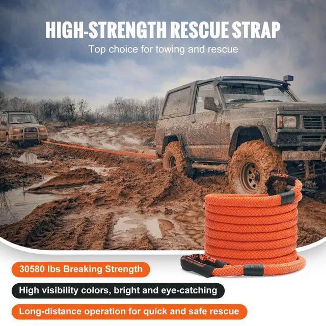 Alt view image 5 of 7 - VEVOR 7/8" x 30' Kinetic Recovery Tow Rope 30,580lbs, Heavy-Duty Off Road Snatch Strap with 2 Soft Shackles (41750lbs) Extreme Duty 30% Elasticity Energy Snatch Strap Jeep Car Truck ATV Tractor