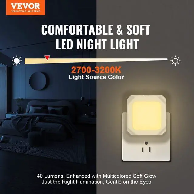 Alt view image 2 of 7 - VEVOR LED Night Light, 4 Pack Plug in LED Night Light, 0.6 W 3000k Soft White Light, with Dusk-to-Dawn Light Sensor, for Bedroom, Bathroom, Hallway