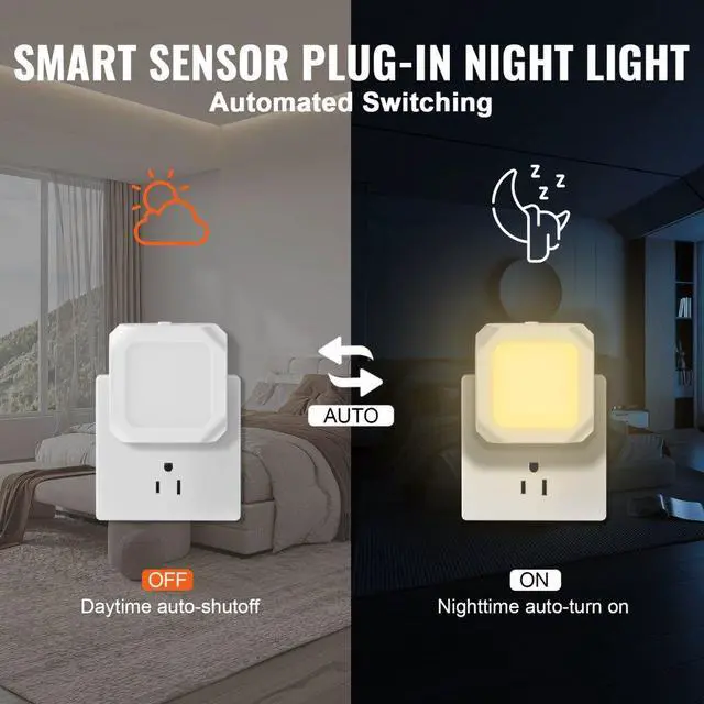 Alt view image 3 of 7 - VEVOR LED Night Light, 4 Pack Plug in LED Night Light, 0.6 W 3000k Soft White Light, with Dusk-to-Dawn Light Sensor, for Bedroom, Bathroom, Hallway
