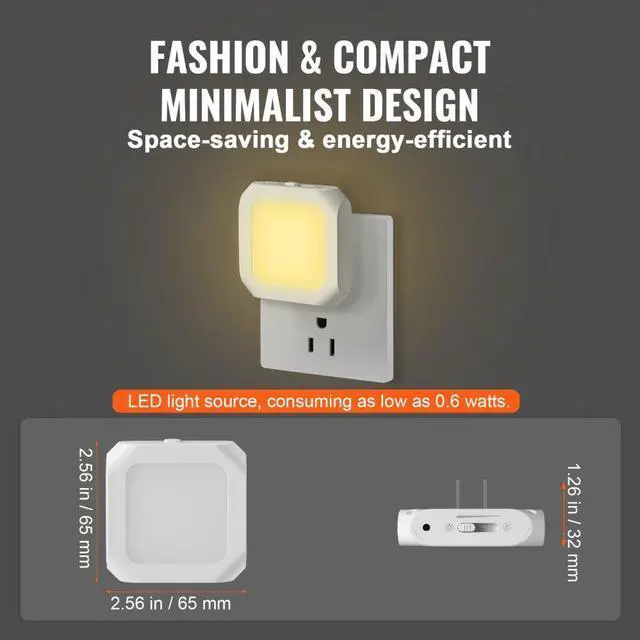 Alt view image 4 of 7 - VEVOR LED Night Light, 4 Pack Plug in LED Night Light, 0.6 W 3000k Soft White Light, with Dusk-to-Dawn Light Sensor, for Bedroom, Bathroom, Hallway