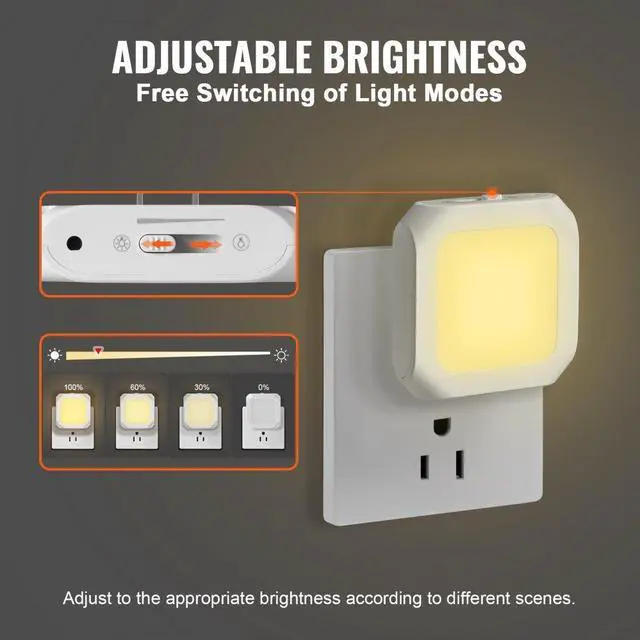 Alt view image 5 of 7 - VEVOR LED Night Light, 4 Pack Plug in LED Night Light, 0.6 W 3000k Soft White Light, with Dusk-to-Dawn Light Sensor, for Bedroom, Bathroom, Hallway