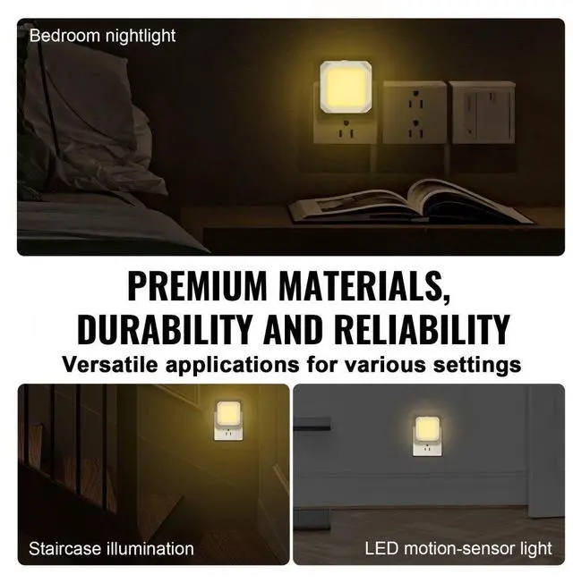 Alt view image 6 of 7 - VEVOR LED Night Light, 4 Pack Plug in LED Night Light, 0.6 W 3000k Soft White Light, with Dusk-to-Dawn Light Sensor, for Bedroom, Bathroom, Hallway