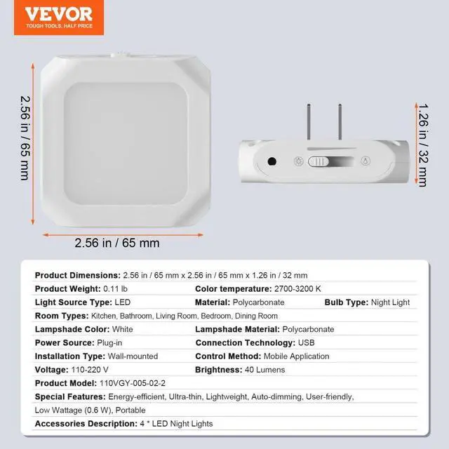 Alt view image 7 of 7 - VEVOR LED Night Light, 4 Pack Plug in LED Night Light, 0.6 W 3000k Soft White Light, with Dusk-to-Dawn Light Sensor, for Bedroom, Bathroom, Hallway
