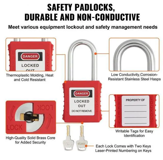 Alt view image 3 of 7 - VEVOR Electrical Lockout Tagout Kit, 60 PCS Safety Lockout Tagout Station Includes Padlocks, Hasps, Tags, Nylon Ties, Expansion Kit, and Lockout Station Board, for Industrial, Electric Power