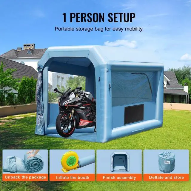 Alt view image 6 of 7 - VEVOR Inflatable Paint Booth, 9.8 x 8.2 x 8.2 ft Inflatable Spray Booth, with 550W Powerful Blower and Air Filter System, Portable Car Paint Booth for Motorcycle, Bicycle, Small Furniture Painting