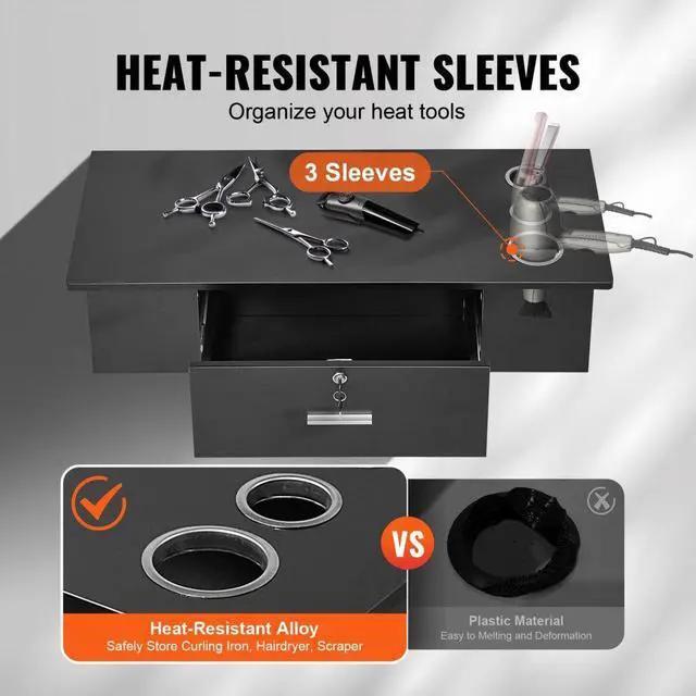 Alt view image 4 of 7 - VEVOR Wall-Mounted Salon Workstation, Equipped with 3 Holders for Hair Dryers, Secure Drawer with Lock, Ideal for SPA, Hairdressing Salons, Home & Bathroom Use, in Sleek Black