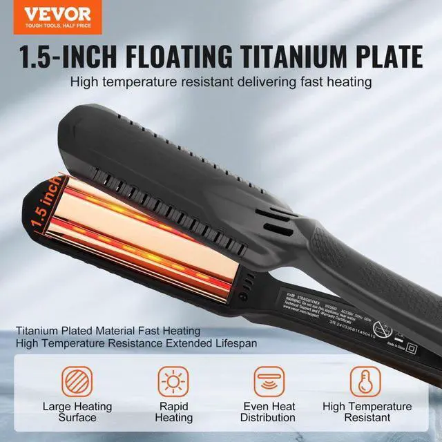 Alt view image 2 of 7 - VEVOR Hair Straightener, 1.5-inch Titanium Flat Iron, Dual Infrared Hair Straightener Flat Iron with LCD Display and 19 Temp Levels - 210°F to 450°F, Dual Voltage 110V/240V for Salon Home Travel Use