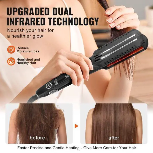 Alt view image 3 of 7 - VEVOR Hair Straightener, 1.5-inch Titanium Flat Iron, Dual Infrared Hair Straightener Flat Iron with LCD Display and 19 Temp Levels - 210°F to 450°F, Dual Voltage 110V/240V for Salon Home Travel Use