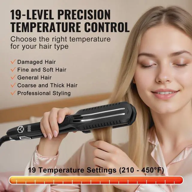 Alt view image 5 of 7 - VEVOR Hair Straightener, 1.5-inch Titanium Flat Iron, Dual Infrared Hair Straightener Flat Iron with LCD Display and 19 Temp Levels - 210°F to 450°F, Dual Voltage 110V/240V for Salon Home Travel Use