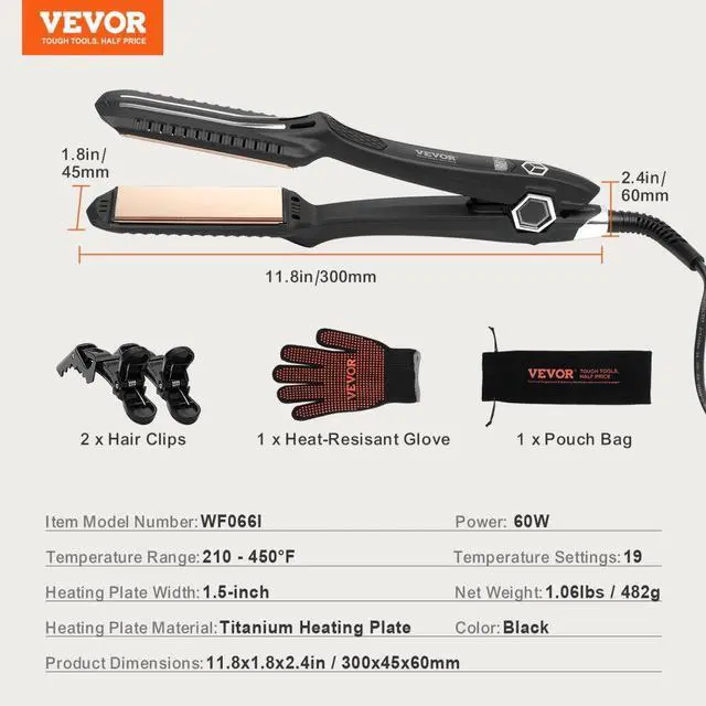 Alt view image 7 of 7 - VEVOR Hair Straightener, 1.5-inch Titanium Flat Iron, Dual Infrared Hair Straightener Flat Iron with LCD Display and 19 Temp Levels - 210°F to 450°F, Dual Voltage 110V/240V for Salon Home Travel Use