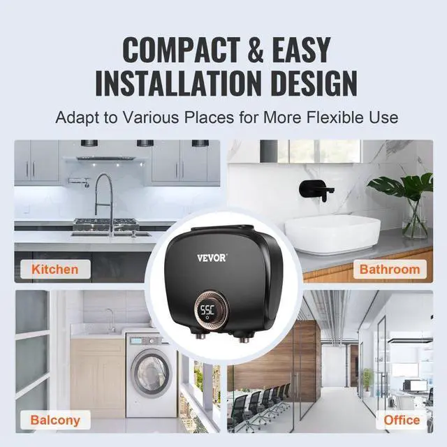 Alt view image 6 of 7 - VEVOR Tankless Water Heater Electric, 7kw On Demand Instant Under Sink Water Boiler, Digital Temperature Display & Easy Installation & 24-Hour Water Supply, For Kitchen Bathroom Faucet And Shower
