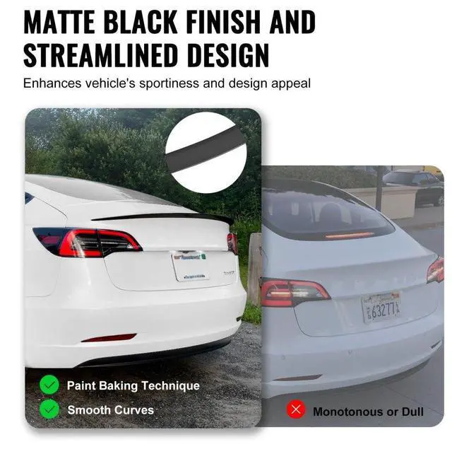 Alt view image 4 of 7 - VEVOR GT Wing Car Spoiler, 48.2 inch Spoiler, Compatible with Tesla Model 3, High Strength ABS Material, Baking Paint, Car Rear Spoiler Wing, Racing Spoilers for Cars, Matte Black
