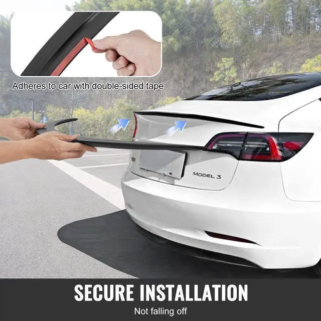 Alt view image 6 of 7 - VEVOR GT Wing Car Spoiler, 48.2 inch Spoiler, Compatible with Tesla Model 3, High Strength ABS Material, Baking Paint, Car Rear Spoiler Wing, Racing Spoilers for Cars, Matte Black