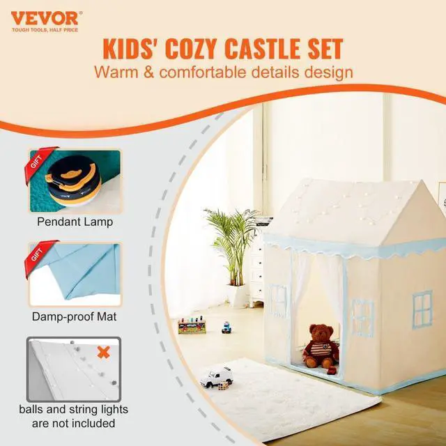 Alt view image 2 of 7 - VEVOR Kids Play Tent, Kids Tent for Kids 1-5 Years Old, Toddler Tent with Mat and Tent Lamp, Tent for Kids with Windows for Indoor and Outdoor, Play House Castle Tent for Boys and Girls, Beige