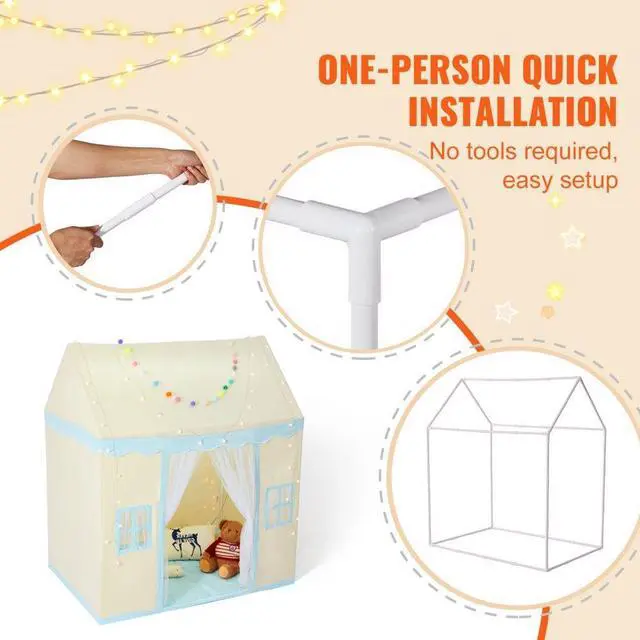 Alt view image 5 of 7 - VEVOR Kids Play Tent, Kids Tent for Kids 1-5 Years Old, Toddler Tent with Mat and Tent Lamp, Tent for Kids with Windows for Indoor and Outdoor, Play House Castle Tent for Boys and Girls, Beige