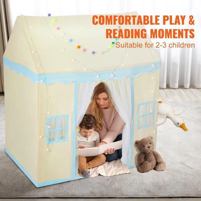 Alt view image 6 of 7 - VEVOR Kids Play Tent, Kids Tent for Kids 1-5 Years Old, Toddler Tent with Mat and Tent Lamp, Tent for Kids with Windows for Indoor and Outdoor, Play House Castle Tent for Boys and Girls, Beige