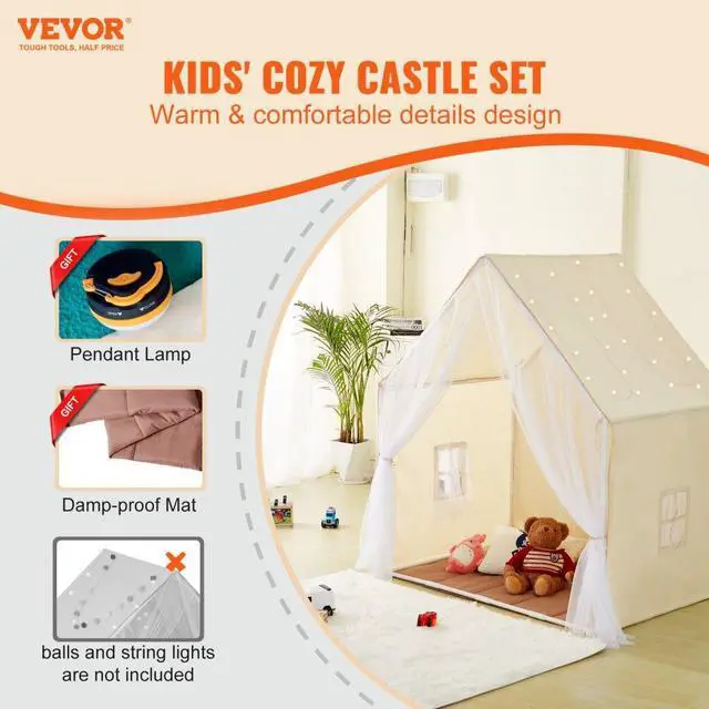 Alt view image 2 of 7 - VEVOR Kids Play Tent, Kids Tent for Kids 1-5 Years Old, Toddler Tent with Mat and Tent Lamp, Tent for Kids with Windows for Indoor and Outdoor, Yurt Tent for Boys and Girls, Beige
