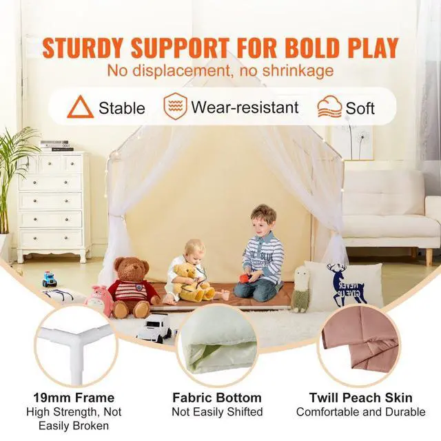Alt view image 3 of 7 - VEVOR Kids Play Tent, Kids Tent for Kids 1-5 Years Old, Toddler Tent with Mat and Tent Lamp, Tent for Kids with Windows for Indoor and Outdoor, Yurt Tent for Boys and Girls, Beige