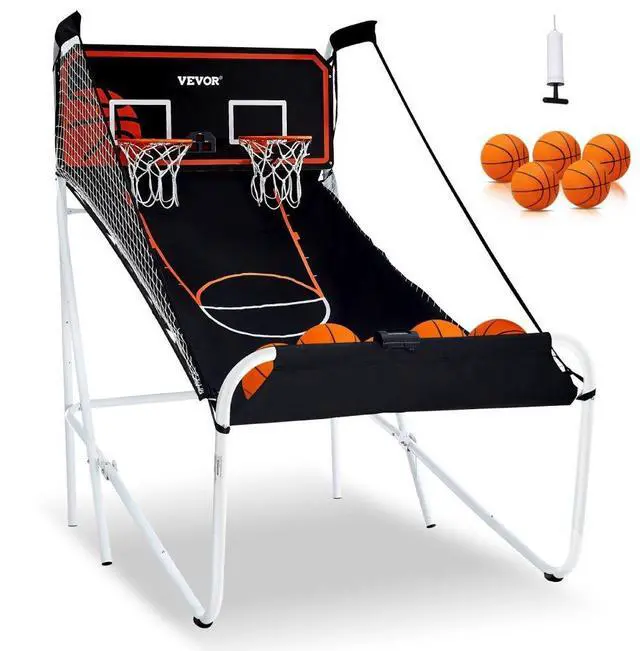 Main image of VEVOR Foldable Basketball Arcade Game, 2 Player Indoor Basketball Game, Home Dual Shot Sport with 5 Balls, 8 Game Modes, Electronic Scoreboard, and Inflation Pump, for Kids, Adults (Black & White)