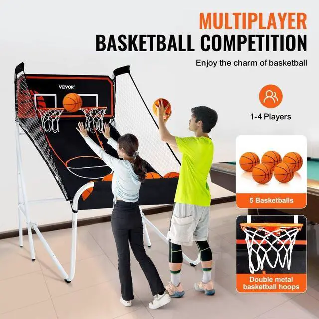 Alt view image 5 of 7 - VEVOR Foldable Basketball Arcade Game, 2 Player Indoor Basketball Game, Home Dual Shot Sport with 5 Balls, 8 Game Modes, Electronic Scoreboard, and Inflation Pump, for Kids, Adults (Black & White)
