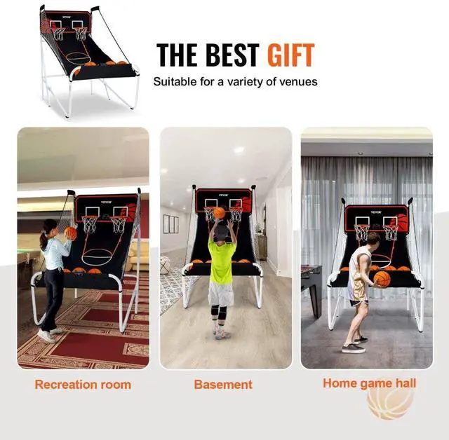Alt view image 6 of 7 - VEVOR Foldable Basketball Arcade Game, 2 Player Indoor Basketball Game, Home Dual Shot Sport with 5 Balls, 8 Game Modes, Electronic Scoreboard, and Inflation Pump, for Kids, Adults (Black & White)