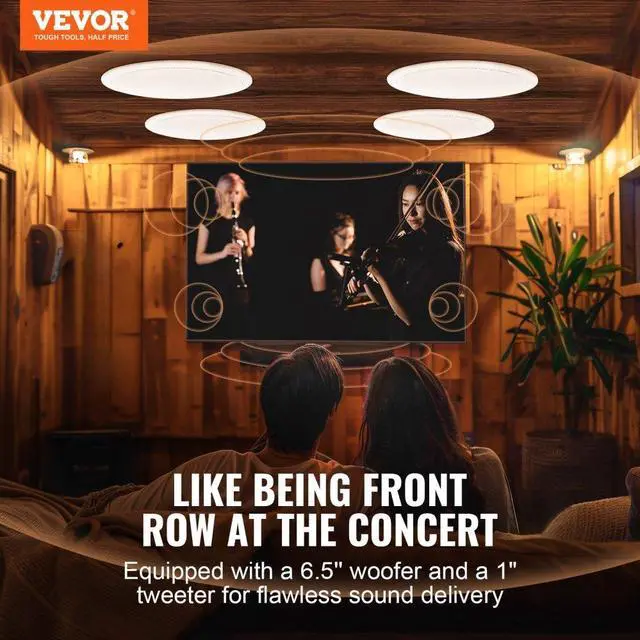 Alt view image 3 of 8 - VEVOR 4 PCs 6.5'' Bluetooth in Ceiling Speakers, 150W, Flush Mount Ceiling & in-Wall Speaker System with 8Impedance 89dB Sensitivity, for Home Kitchen Living Room Bedroom or Covered Outdoor Porches