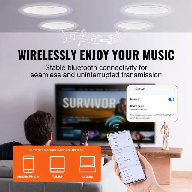 Alt view image 4 of 8 - VEVOR 4 PCs 6.5'' Bluetooth in Ceiling Speakers, 150W, Flush Mount Ceiling & in-Wall Speaker System with 8Impedance 89dB Sensitivity, for Home Kitchen Living Room Bedroom or Covered Outdoor Porches