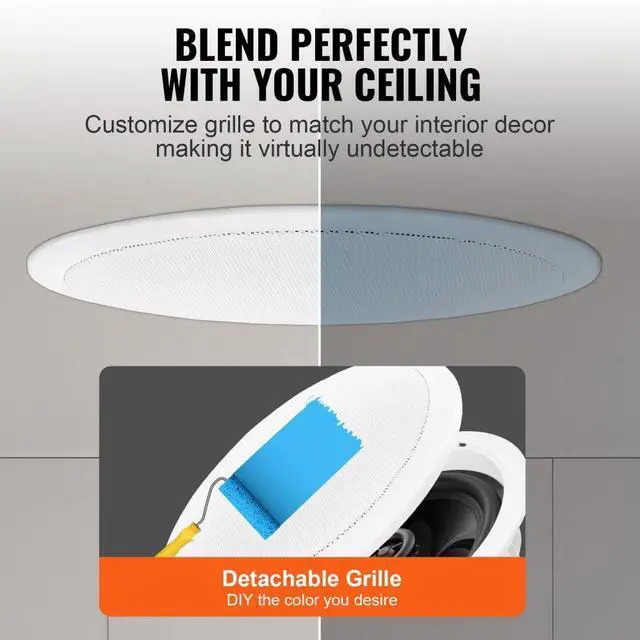 Alt view image 6 of 8 - VEVOR 4 PCs 6.5'' Bluetooth in Ceiling Speakers, 150W, Flush Mount Ceiling & in-Wall Speaker System with 8Impedance 89dB Sensitivity, for Home Kitchen Living Room Bedroom or Covered Outdoor Porches