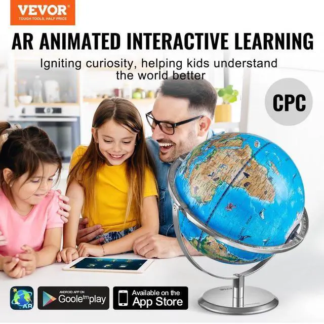 Alt view image 2 of 7 - VEVOR  Educational Globe for Kids, 10 in/254 mm, Interactive AR World Globe with AR Golden Globe APP LED Night Lighting 720° Rotation, STEM Toy Gifts for Kids Compatible with Android or iOS Devices