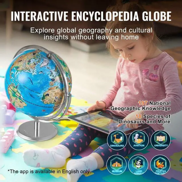Alt view image 3 of 7 - VEVOR  Educational Globe for Kids, 10 in/254 mm, Interactive AR World Globe with AR Golden Globe APP LED Night Lighting 720° Rotation, STEM Toy Gifts for Kids Compatible with Android or iOS Devices