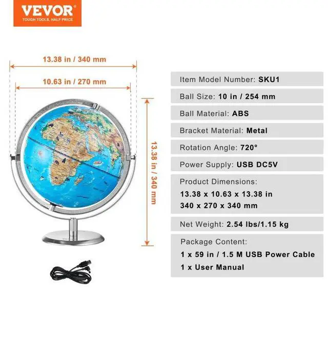 Alt view image 7 of 7 - VEVOR  Educational Globe for Kids, 10 in/254 mm, Interactive AR World Globe with AR Golden Globe APP LED Night Lighting 720° Rotation, STEM Toy Gifts for Kids Compatible with Android or iOS Devices