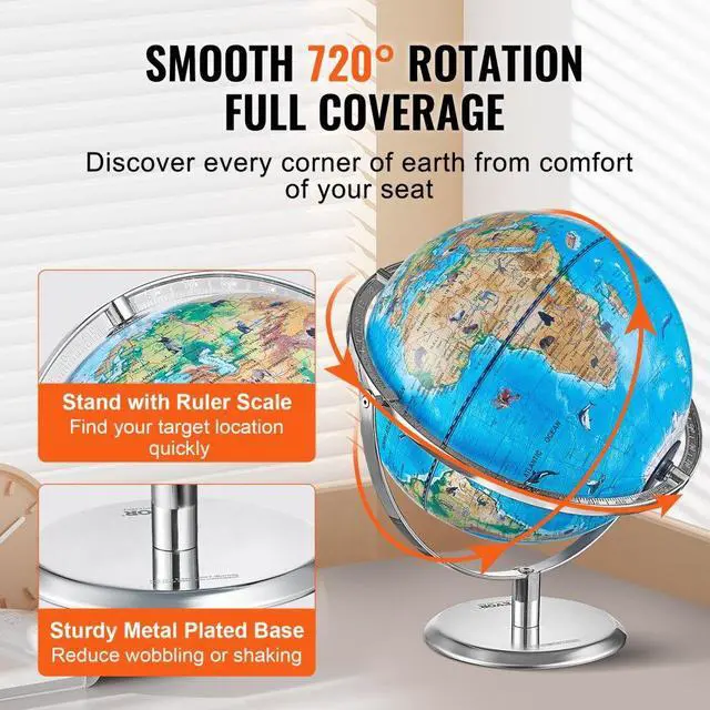 Alt view image 6 of 7 - VEVOR  Educational Globe for Kids, 10 in/254 mm, Interactive AR World Globe with AR Golden Globe APP LED Night Lighting 720° Rotation, STEM Toy Gifts for Kids Compatible with Android or iOS Devices