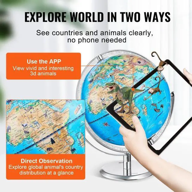 Alt view image 4 of 7 - VEVOR  Educational Globe for Kids, 10 in/254 mm, Interactive AR World Globe with AR Golden Globe APP LED Night Lighting 720° Rotation, STEM Toy Gifts for Kids Compatible with Android or iOS Devices