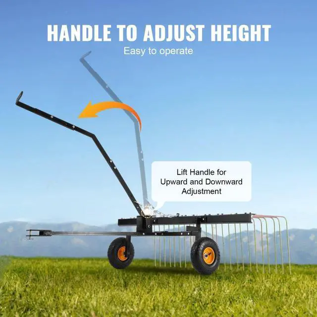 Alt view image 4 of 7 - VEVOR  Tow Behind Dethatcher, 60-inch Tow Dethatcher with 24 Steel Tines, Lawn Dethatcher Rake for ATV or Mower, Tow Behind Lawn Rake with Lift Handle for Leaves, Pine Needles, and Grass