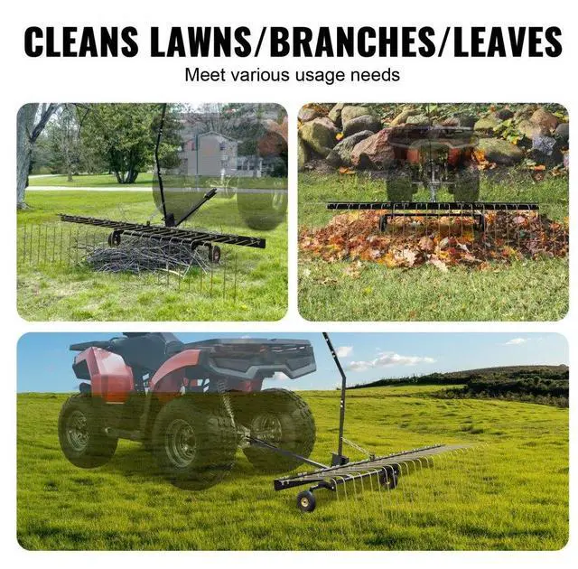 Alt view image 6 of 7 - VEVOR  Tow Behind Dethatcher, 60-inch Tow Dethatcher with 24 Steel Tines, Lawn Dethatcher Rake for ATV or Mower, Tow Behind Lawn Rake with Lift Handle for Leaves, Pine Needles, and Grass