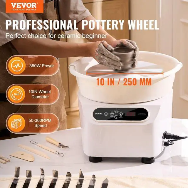 Alt view image 2 of 7 - VEVOR Pottery Wheel, Direct Drive Ceramic Wheel with Shaping Tools for DIY Art Craft, 10 inch Pottery Forming Machine, 350W Electric Wheel for Pottery with Foot Pedal and LCD Touch Screen,  White