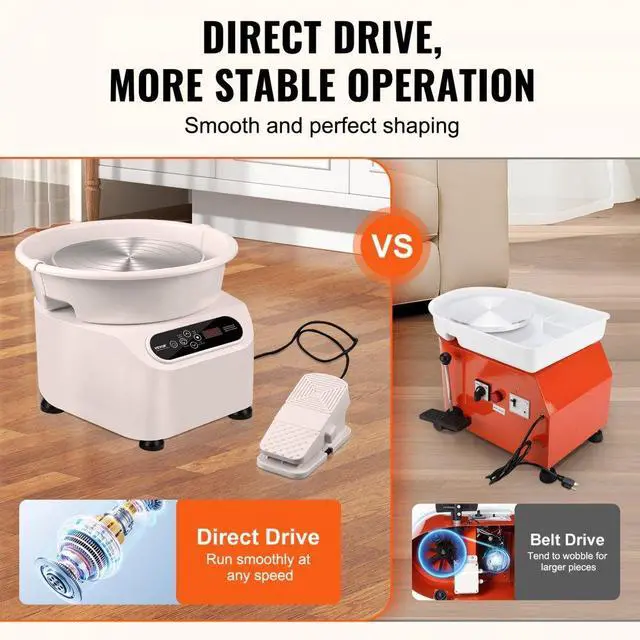 Alt view image 3 of 7 - VEVOR Pottery Wheel, Direct Drive Ceramic Wheel with Shaping Tools for DIY Art Craft, 10 inch Pottery Forming Machine, 350W Electric Wheel for Pottery with Foot Pedal and LCD Touch Screen,  White