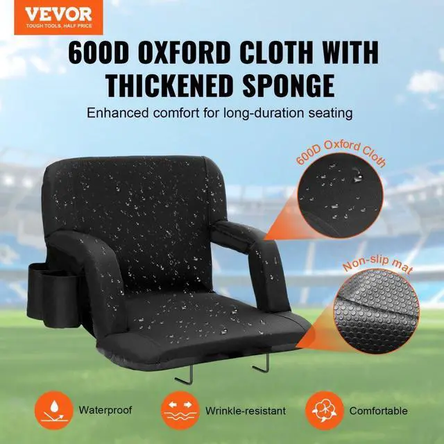 Alt view image 2 of 7 - VEVOR Stadium Seat with Back Support, Wide Bleacher Seat Backs, Folding Padded Cushion Stadium Chair, Portable Reclining Chairs with Hook Pocket Cupholder, Ideal for Sport Event Beach Concert (2 Set)