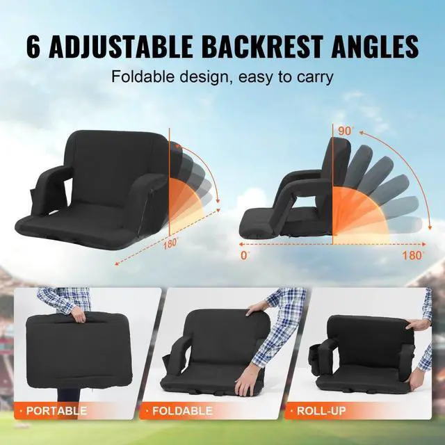 Alt view image 4 of 7 - VEVOR Stadium Seat with Back Support, Wide Bleacher Seat Back, Folding Padded Cushion Stadium Chair, Portable Reclining Chair with Hook Pocket Cupholder, Ideal for Sport Event Beach Camping Concert