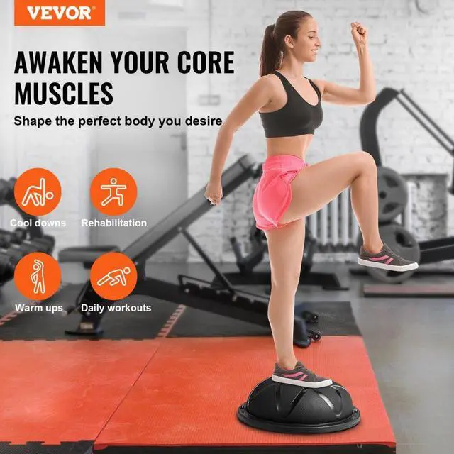 Alt view image 2 of 7 - VEVOR Half Exercise Ball Trainer, 23 inch Balance Ball Trainer, 660 lbs Capacity Stability Ball, Yoga Ball with Resistance Bands and Pump, Strength Fitness Ball for Home Gym, Full Body Workouts, Black