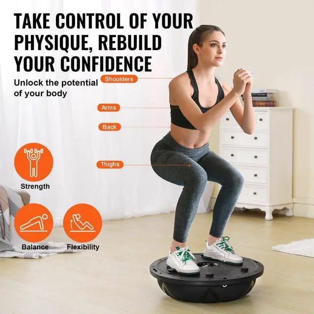 Alt view image 3 of 7 - VEVOR Half Exercise Ball Trainer, 23 inch Balance Ball Trainer, 660 lbs Capacity Stability Ball, Yoga Ball with Resistance Bands and Pump, Strength Fitness Ball for Home Gym, Full Body Workouts, Black