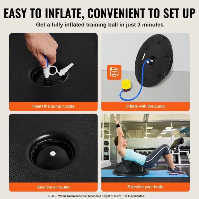 Alt view image 5 of 7 - VEVOR Half Exercise Ball Trainer, 23 inch Balance Ball Trainer, 660 lbs Capacity Stability Ball, Yoga Ball with Resistance Bands and Pump, Strength Fitness Ball for Home Gym, Full Body Workouts, Black