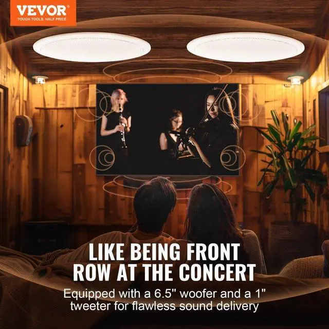 Alt view image 2 of 8 - VEVOR 2 PCs 6.5'' Bluetooth in Ceiling Speakers, 150W, Flush Mount Ceiling & in-Wall Speaker System with 8Impedance 89dB Sensitivity, for Home Kitchen Living Room Bedroom or Covered Outdoor Porches