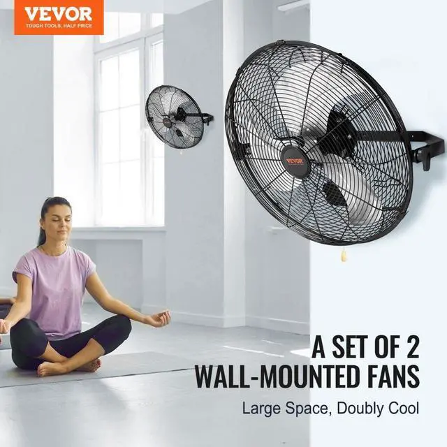 Alt view image 2 of 7 - VEVOR  Wall Mount Fan, 2 PCS 18 inch Waterproof, 3-speed High Velocity Max. 4000 CFM Industrial Wall Fan for Indoor, Commercial, Residential, Warehouse, Greenhouse, Workshop, Basement, Garage,Black